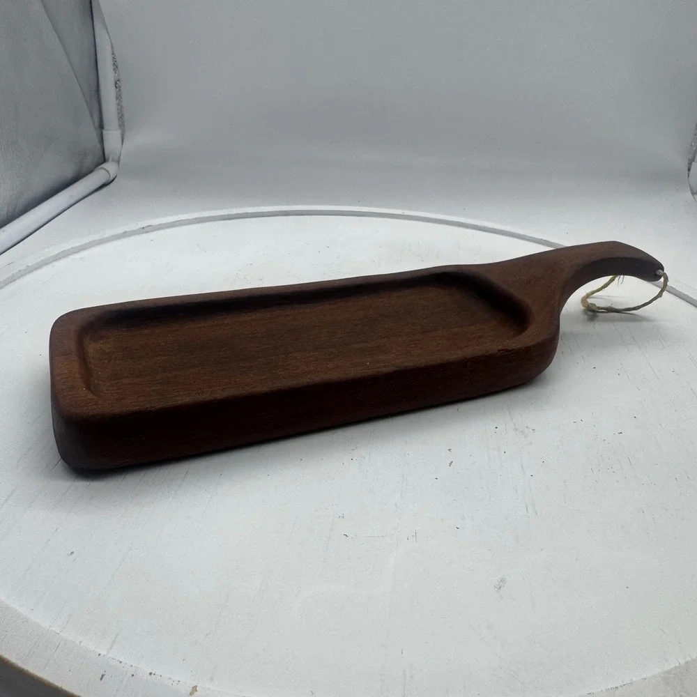 Vintage Cherry Wood Serving Tray Recessed Charcuterie Cheese Board Handle 10